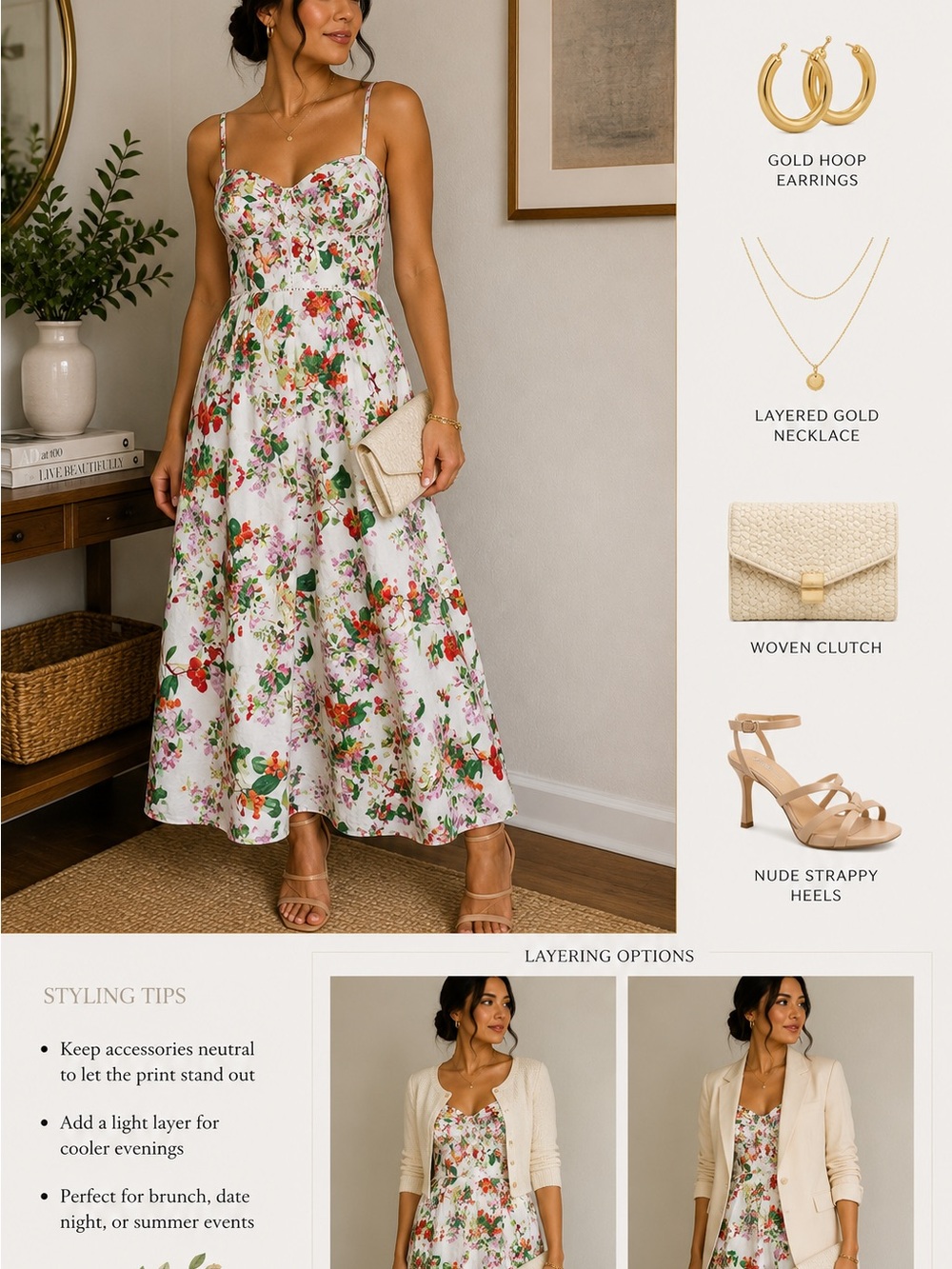 [READ DESCRIPTION ON SIZE] Taylor White Floral Mid Sundress